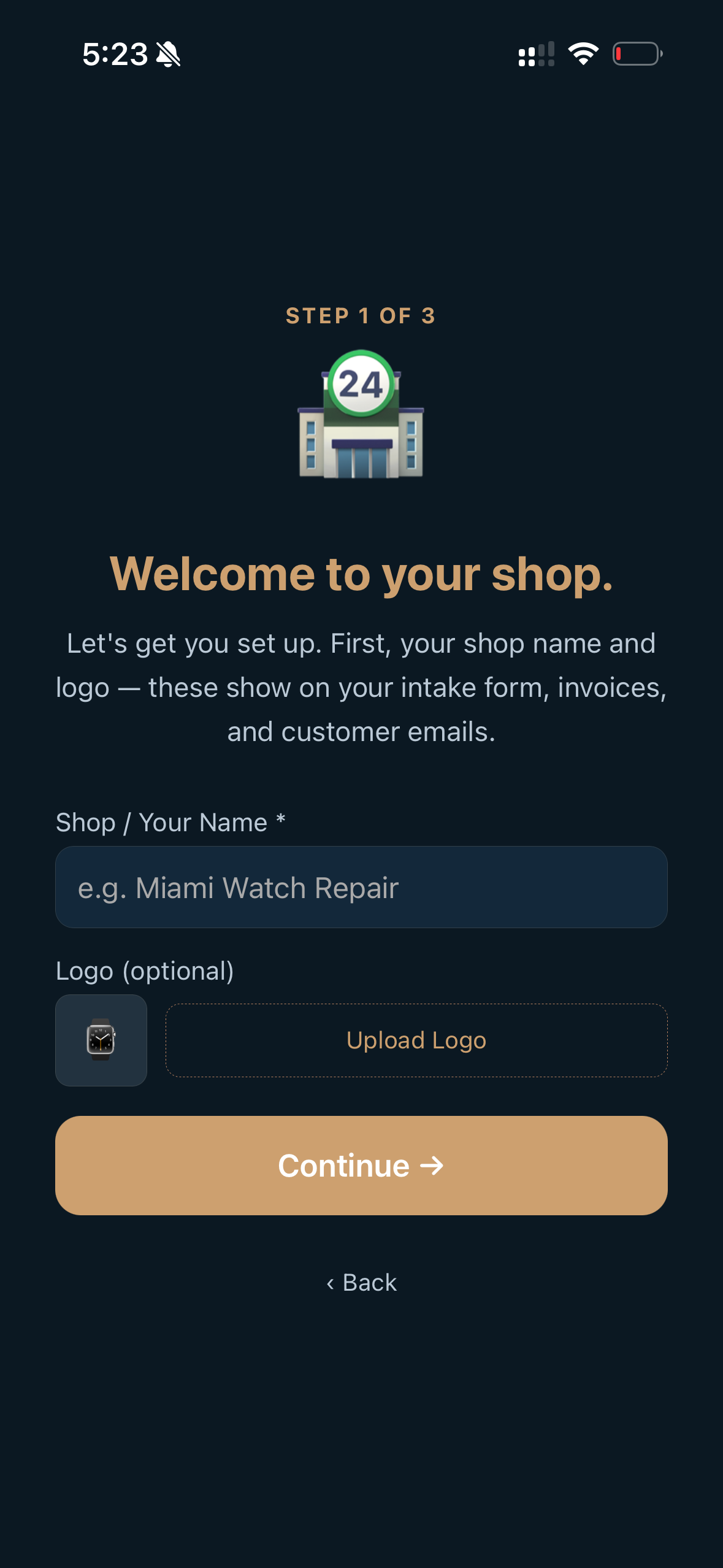 Step 1. Your shop name is what customers see everywhere. The logo is optional and you can add it later.